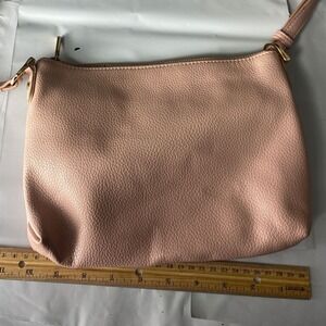 Pink Faux Leather Crossbody‎ Bag Adjustable Strap Zip Closure